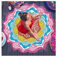 Mandala Bohemian Round Beach Hippie Tapestry Throw Yoga Mat Towel Indian Blanket Pink