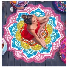 Mandala Bohemian Round Beach Hippie Tapestry Throw Yoga Mat Towel Indian Blanket Pink