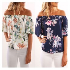 New fashion Summer Style Irregular Horn Sleeves Floral Printed Beach Streetwear Shirt