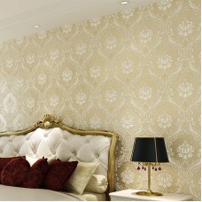 European Embossed 3D Flocking Stereoscopic Damascus Non-woven Living Room Wallpaper 