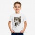 Summer Popular Children Loose Cat Print Broken T-shirt O-neck Round Collar Short Sleeves Cotton 