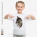 Summer Popular Children Loose Cat Print Broken T-shirt O-neck Round Collar Short Sleeves Cotton 