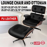 Lounge Chair Grain Italian Leather Ottoman Genuine Black