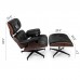 Lounge Chair Grain Italian Leather Ottoman Genuine Black