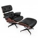 Lounge Chair Grain Italian Leather Ottoman Genuine Black