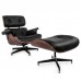 Lounge Chair Grain Italian Leather Ottoman Genuine Black