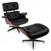 Lounge Chair Grain Italian Leather Ottoman Genuine Black