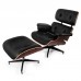 Lounge Chair Grain Italian Leather Ottoman Genuine Black