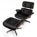 Lounge Chair Grain Italian Leather Ottoman Genuine Black