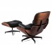 Lounge Chair Grain Italian Leather Ottoman Genuine Black