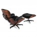 Lounge Chair Grain Italian Leather Ottoman Genuine Black