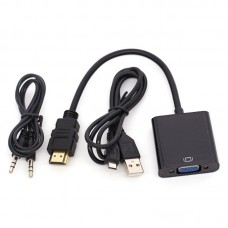 1080P HDMI to VGA Adapter Converter Cable/ USB Power Audio Cable HDTV PC