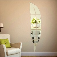 Feather Shaped Mirror Wall Stickers Acrylic Bathroom Living Room Mirror Decoration