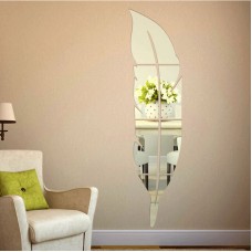 Feather Shaped Mirror Wall Stickers Acrylic Bathroom Living Room Mirror Decoration