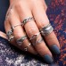 9pcs/set Boho Vitage Hollow Kunkle Rings Midi Ring Set For Women Flower Leaves Feather Triangle Punk