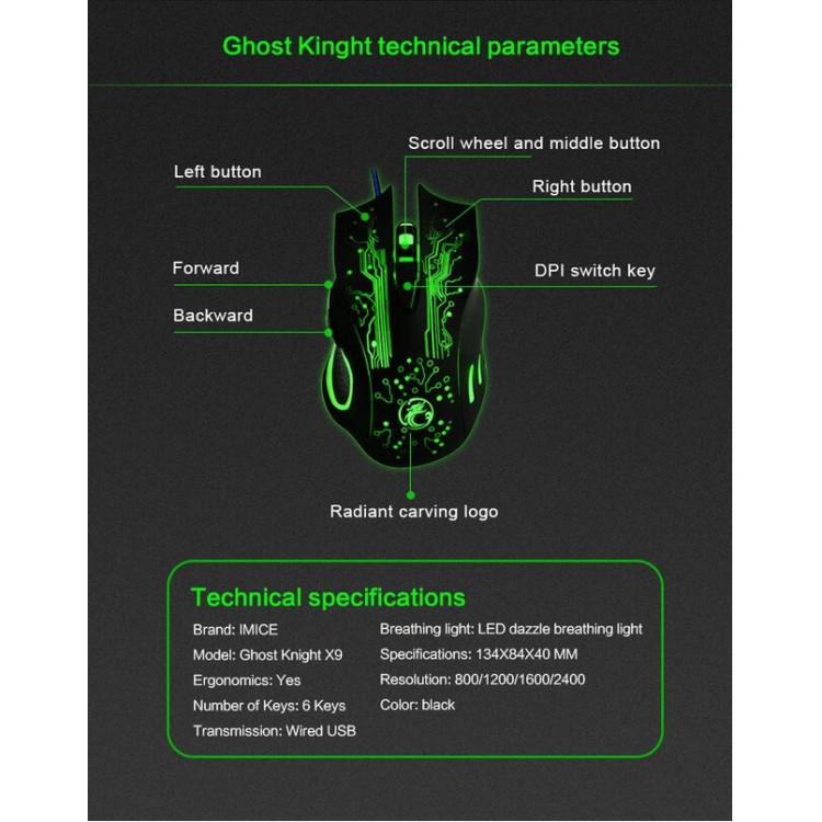 iMice X9 Ergonomic Gaming Mouse Optical Game Colorful Light Mice 6
