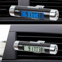 Car Clock with Blue Backlight Auto LCD Thermometer Time Clock Calendar  