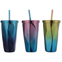 Colorful Stainless Steel Cup Travel Coffee Mug Insulated Cup with Straw Tea Milk Cup with Lid 473ml