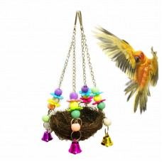 Natural Rattan Bird Swing Toy Nest with Bells for Parrot Cockatoo Macaw Cockatiel Conure Lovebird