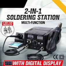   2 In 1 Soldering Rework Station Hot Air & Iron Desoldering Welder 750W Dual Display + 4 Nozzles 