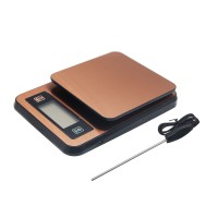 Digital Coffee Scale with Timer Temperature Probe Stainless Steel 3KG/0.1G Kitchen Food