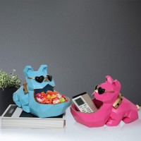 Desktop Dog Storage Box Resin Statue Storage Box Living Room Decoration Blue/Pink