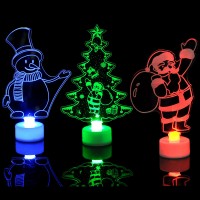 Colorful LED Lights Acrylic Christmas Tree + Snowman + Santa Claus Decorations Party Supplies Home Decor