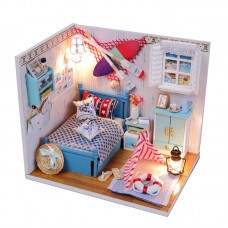 Dreamy Dollhouse Bedroom Kit Miniature Dollhouse Kits Girl’s Bedroom with Lights Furniture Toys