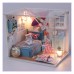 Dreamy Dollhouse Bedroom Kit Miniature Dollhouse Kits Girl’s Bedroom with Lights Furniture Toys