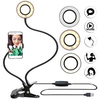 Photo Studio Selfie LED Ring Light +Cell Phone Mobile Holder for Youtube Live Stream Makeup Camera Lamp for iPhone Android       