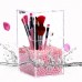 Crystal Acrylic Makeup Brush Organizer Cosmetic Storage Box + Two Bags of Artificial Pearls Flashing Pencil Lipstick Holder