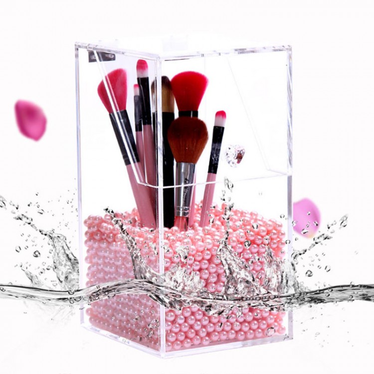 Crystal Acrylic Makeup Brush Organizer Cosmetic Storage Box + Two Bags