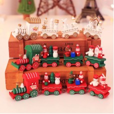 Christmas Train Painted Wood with Santa/Bear Xmas Kid Toys Gift Ornament Xmas Decor for Home