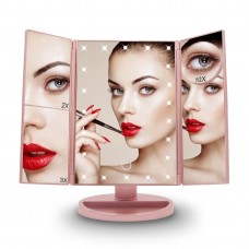 3 Folding Makeup Mirror 22 LEDs 10X Magnifying Dimmer Illuminated Light for Vanity Table  