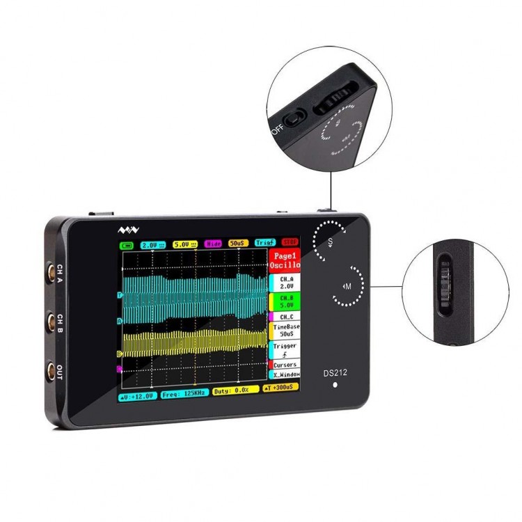 DS212 Mini Oscilloscope Portable Handheld Bandwidth 1MHz Sampling Rate