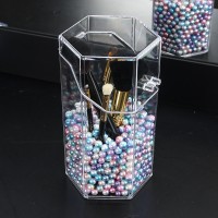 Transparent Makeup Brushes Holder Dust-Proof Makeup Organizer Box + Colorful Artificial Pearls