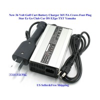 36V 5A Golf Cart Battery Charger Crows Foot 110V US Plug for Star Ez Go Club Car DS EZgo TXT Yamaha