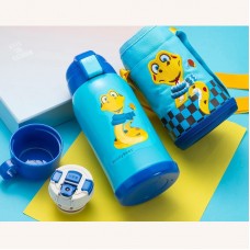Thermos Bottle Kids 630ml Stainless Steel with 3 Lids Straw Cute Snake Pattern for Boys Girls  