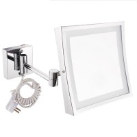 8" Square Wall Mount Lighted Makeup Mirror Folding 3X Makeup Mirror Chrome Finish  