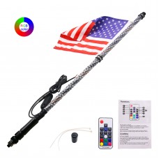 1PC 4FT/1.2M RGB LED Whip 360° Spiral+Quick Release Base Remote Control for ATV/UTV