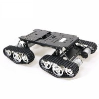 4WD Robot Tank Chassis Kit Black Chassis Shock Absorbing + 4pcs 12V 300RPM Motors with Encoder              