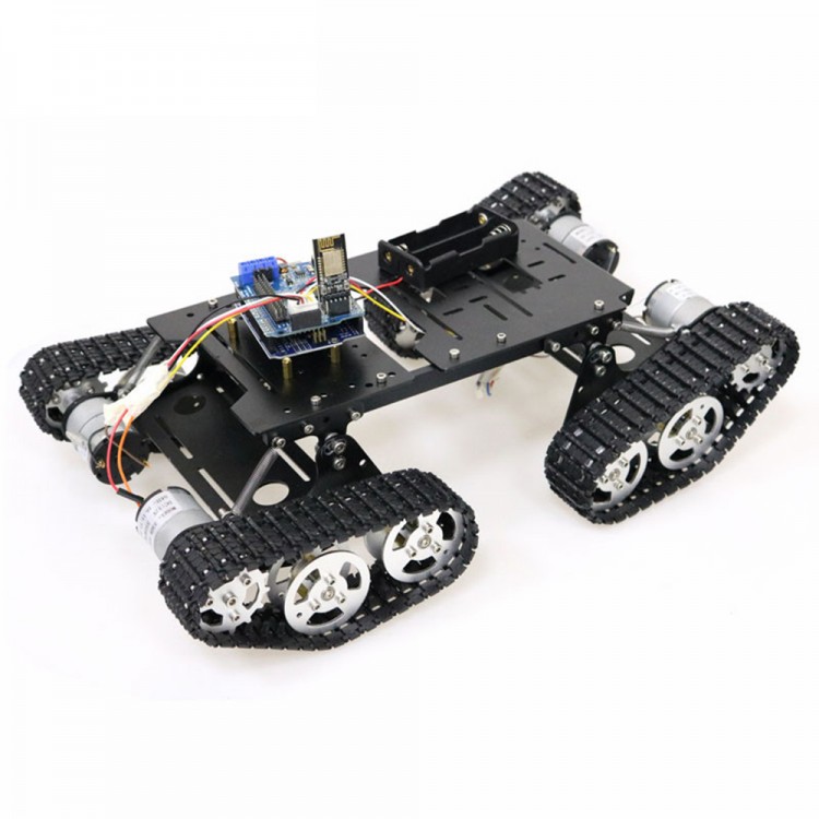 4WD Robot Tank Chassis Kit Black Chassis Shock Absorbing + 4pcs 12V