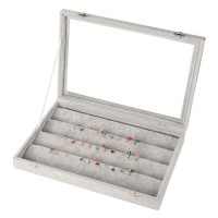 Velvet Earring Organizer Tray Earring Display Case with Clear Glass Lid Jewelry Storage Box Fit Most Room Space 