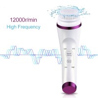 Ultrasonic Electrical Facial Cleansing Brush Rechargeable Waterproof Facial Beauty Massager Purple 