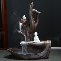 Backflow Incense Burner Waterfall Purple Sand Buddha Incense Burner with Monk