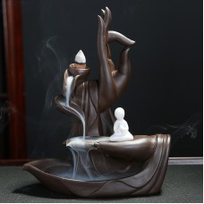 Backflow Incense Burner Waterfall Purple Sand Buddha Incense Burner with Monk