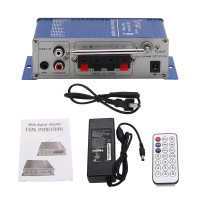 Mini Bluetooth Hi-Fi Stereo Audio Power Amplifier PC/MP3/USB/DVD/SD Card with DC 12V/5A Adaptor(Blue)