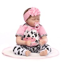 NPK Reborn Baby Dolls Silicone Soft Girl Toy 22 Inch 55cm Pink Cow Eyes Closed 