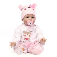 NPK Reborn Baby Doll Silicone Girl Toy Soft Toddler Girl Gift Doll Toys Pink 