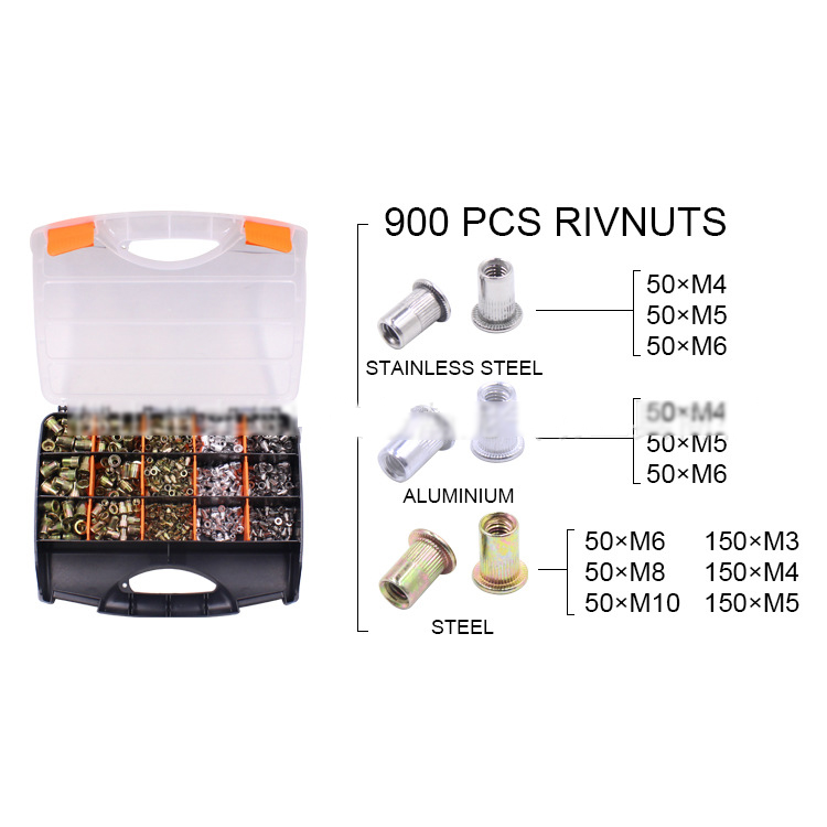 900pcs Nutset Tool Kit Rivnuts M3M10 Stainless Steel Aluminum Steel